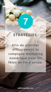 7 conseils pour planifier tes campagnes marketing pour les fêtes. La folie des promotions est presque là et pour les entreprises et les entrepreneurs, cette période festive de l'année regorge de campagnes publicitaires sur les réseaux sociaux. Voici des idées et astuces pour inciter les clients à faire leurs achats dans ton entreprise, viens consulter ces conseils sur la façon de planifier des campagnes de marketing réussies sur les réseaux sociaux pour transformer ton public en acheteurs.